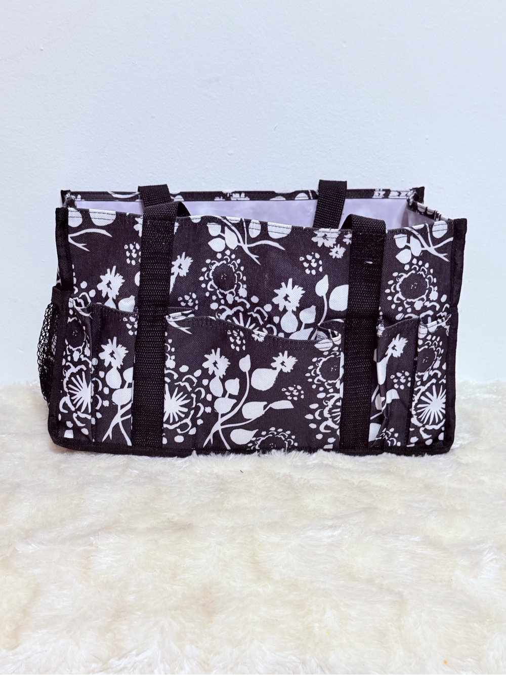 Thirty One Black & White Floral Tote Organizer Bag